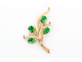 14k Yellow Gold Striking Vintage Nephrite Jade Spray Foliate Brooch