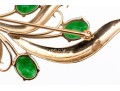 14k Yellow Gold Striking Vintage Nephrite Jade Spray Foliate Brooch