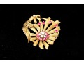 Karbra 14k Yellow Gold Magnificent Vintage Ruby And Diamond Flower Cluster Brooch