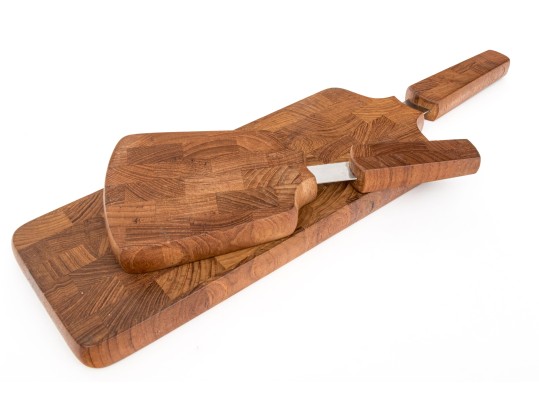Two Dansk Wooden Cheese Boards With Knives