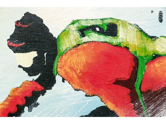 Signed Oil On Canvas, Slalom Racer