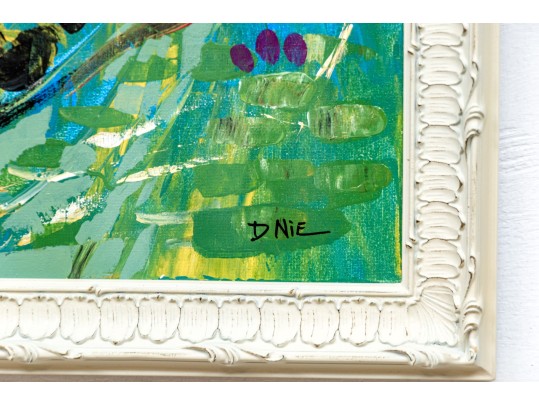 Dnie (Chinese/Am., 21st C.) Acrylic On Canvas, Splashing Koi