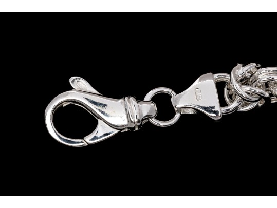 Sterling Silver Elegant Matte Finish Oval Link And Alternating Byzantine Link Bracelet