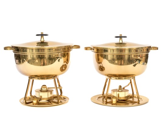 Pair Of Chafing Lidded Pots On Stands By Durham Silversmiths