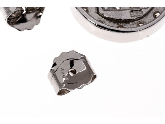 Sterling Silver Distinctive High Polished Round Flat Button Earring With Princess Cut And Round CZ's