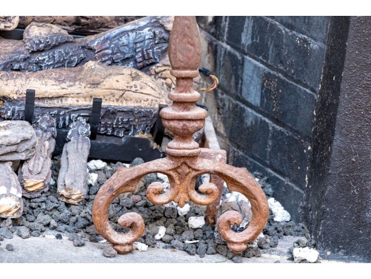 Antique Pair Of Iron Andirons
