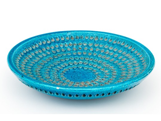 Italian Mid Century Textured Glazed Terracotta Bowl 