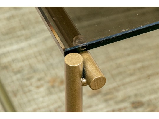 Chic Gilt Metal And Smoky Glass Top Cocktail Table
