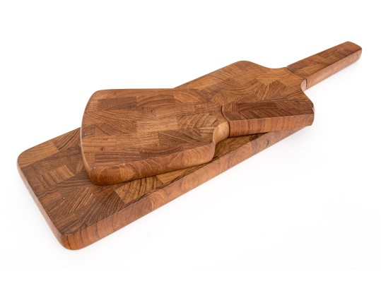 Two Dansk Wooden Cheese Boards With Knives