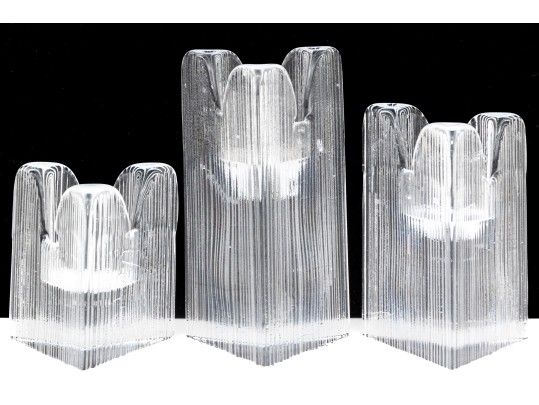 Three Vintage Kosta Boda Crystal Graduated Candlesticks 