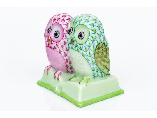 Herend Hand Painted Fishnet Pattern Baby Owl Group