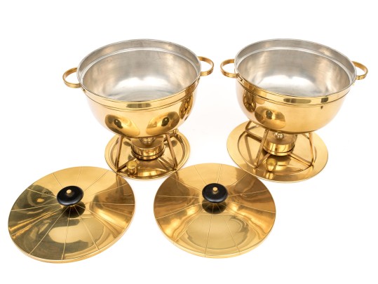 Pair Of Chafing Lidded Pots On Stands By Durham Silversmiths