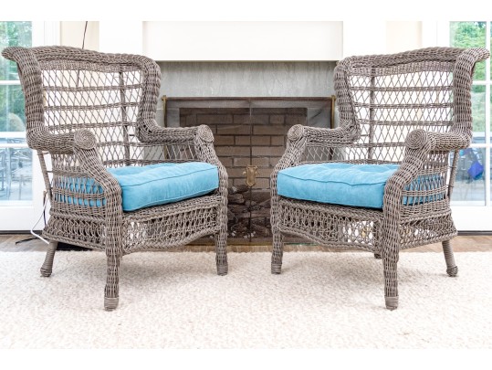 Pair Of Wicker Wingback Armchairs