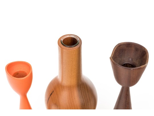 Three Mid Century Wooden Candlesticks