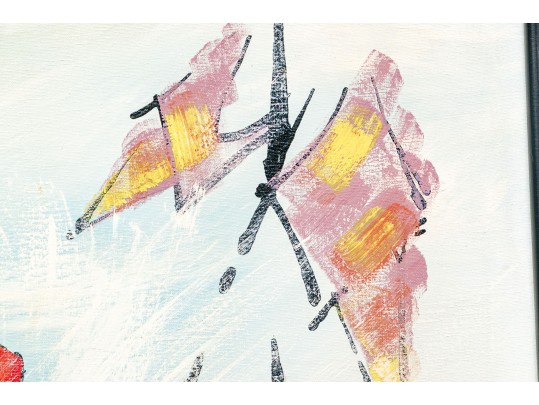 Signed Oil On Canvas, Slalom Racer