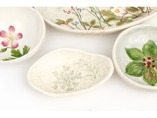 Group Of 8 Color Floral Glazed Pottery Bowls By Salt Marsh Pottery Dartmouth Mass. 