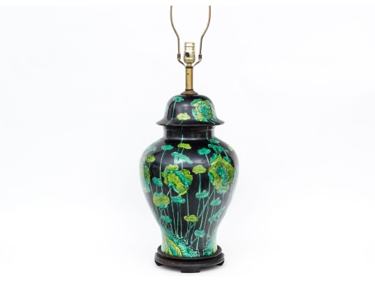 Chinese Oversized Famille Noire Baluster Form Table Lamp, 20th C.
