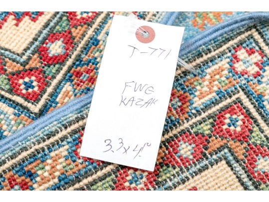 Hand-knotted Wool Kazak Carpet, 4'-10
