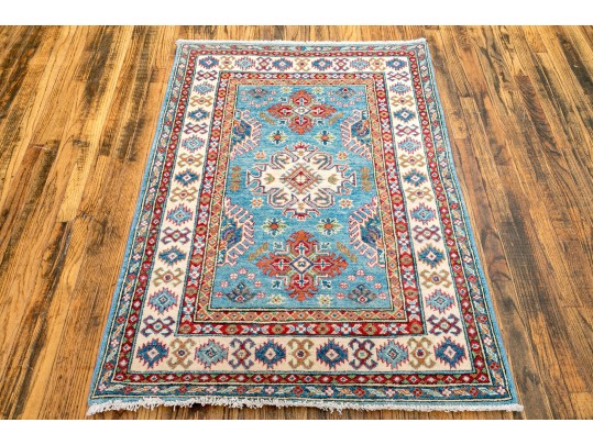 Hand-knotted Wool Kazak Carpet, 4'-10