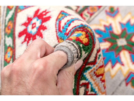 Hand-knotted Wool Pakistan Kazak Accent Carpet, 4'-1