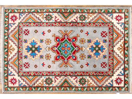 Hand-knotted Wool Pakistan Kazak Accent Carpet, 4'-1