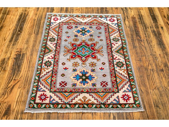 Hand-knotted Wool Pakistan Kazak Accent Carpet, 4'-1