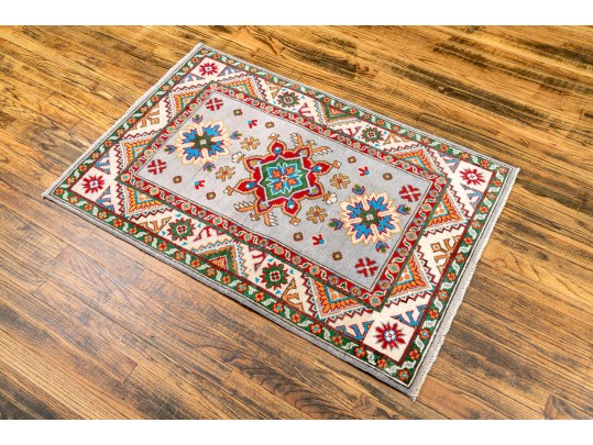 Hand-knotted Wool Pakistan Kazak Accent Carpet, 4'-1