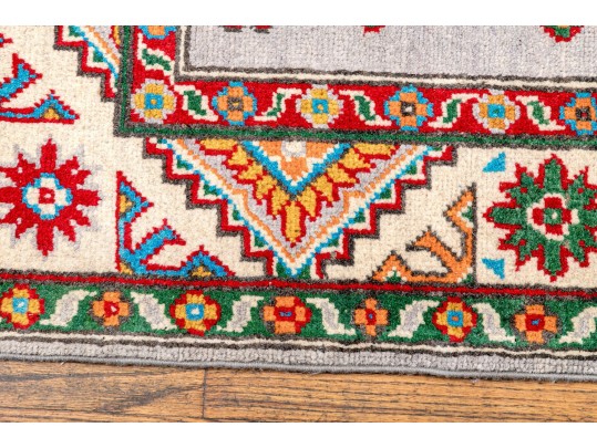 Hand-knotted Wool Pakistan Kazak Accent Carpet, 4'-1
