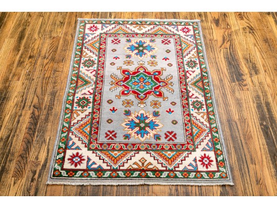 Hand-knotted Wool Pakistan Kazak Accent Carpet, 4'-1