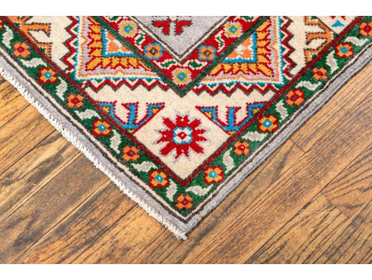 Hand-knotted Wool Pakistan Kazak Accent Carpet, 4'-1