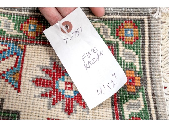 Hand-knotted Wool Pakistan Kazak Accent Carpet, 4'-1