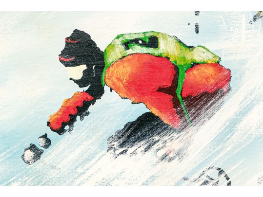 Signed Oil On Canvas, Slalom Racer