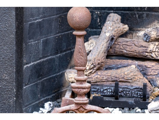 Antique Pair Of Iron Andirons