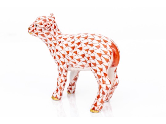 Herend Hand Painted Rust Fishnet Baby Calf Figure 