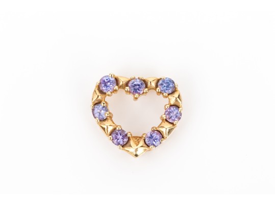 14k Yellow Gold Pretty Tanzanite Set Floating Heart Pendant