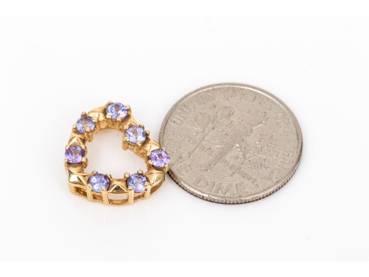 14k Yellow Gold Pretty Tanzanite Set Floating Heart Pendant