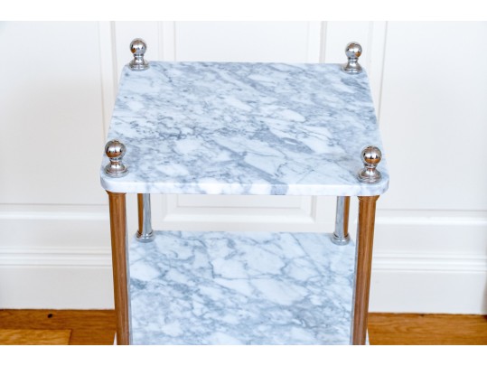 Stylish Chrome And Marble Three Tiered End Table / Etagere
