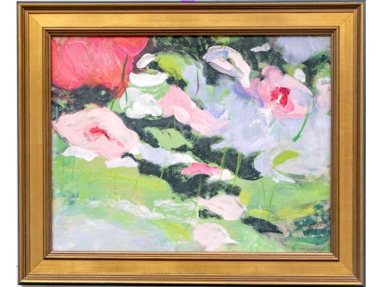 Oil On Board, Pink Waterlilies
