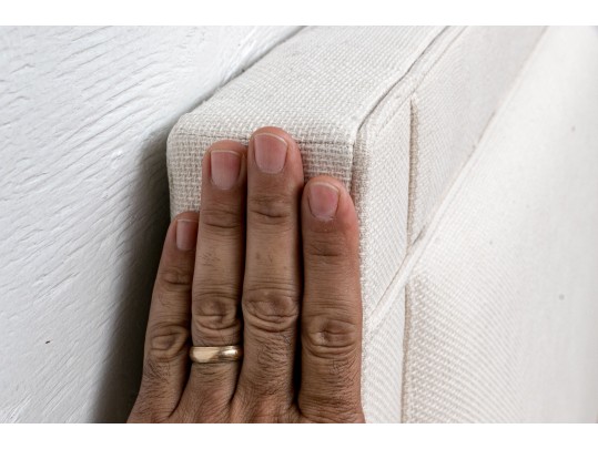 King Size White Fabric Upholstered Headboard