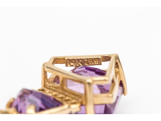 14k Yellow Gold Striking Fantasy Cut Purple Amethyst And Diamond Accented Pendant, App. 0.03 TCW