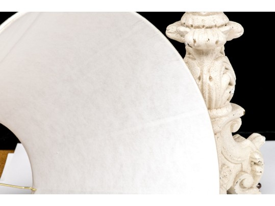 Pair Of Tall White Painted Iron Column Form Table Lamps