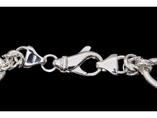 Sterling Silver Elegant Matte Finish Oval Link And Alternating Byzantine Link Bracelet