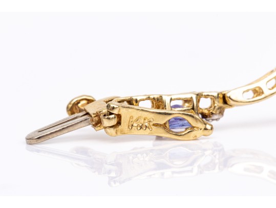 14k Yellow Gold Pretty Tanzanite And Diamond Set Link Line Bracelet, App. 0.10 TCW