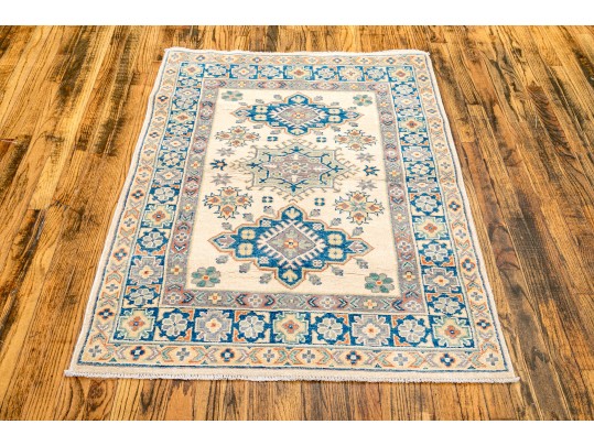 Hand Knotted Wool Kazak Carpet - 3' 3