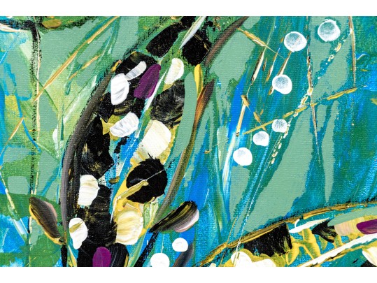 Dnie (Chinese/Am., 21st C.) Acrylic On Canvas, Splashing Koi