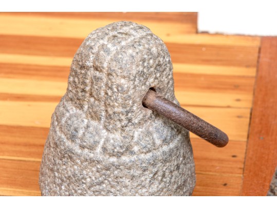 Pair Of Carved Stone And Iron Ring Door Stops
