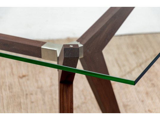 Contemporary Wood And Glass Dining Table 