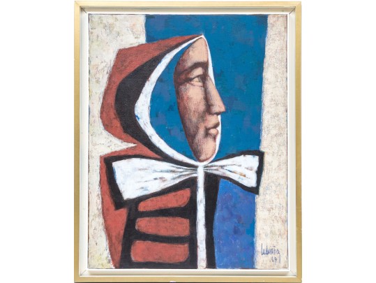 Ludwig Signed, Oil On On Canvas, Portrait Bust Of A Robed Man In Profile, 1969