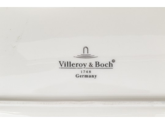 Set Of Villeroy & Boch Luxembourg White Porcelain Mugs And Saucer Plates- Wave Pattern