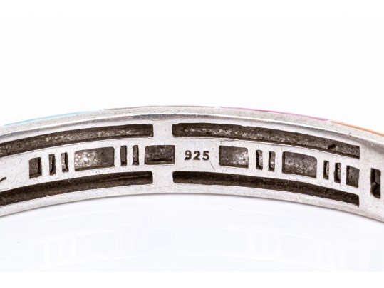 Sterling Silver Fun Colorful Enamel Floral Hinged Bangle Bracelet, Please See Note